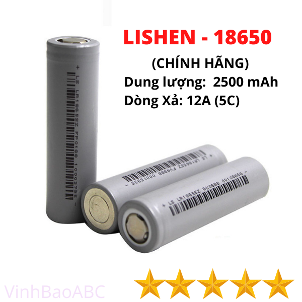 Pin 18650 ls lishen xám 5c chính hãng, dung lượng cao 2500 mah, dòng xả 12.5a