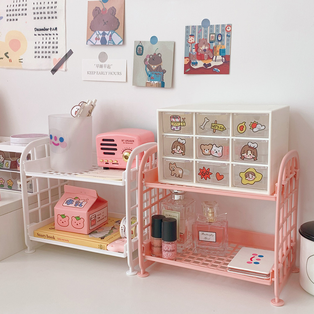 Kệ Nhựa Mini 2 Tầng Mini Đựng Đồ Đa Năng Siêu Xinh, Kệ Đựng Đồ Hàn Quốc Dễ Thương - BEYOU