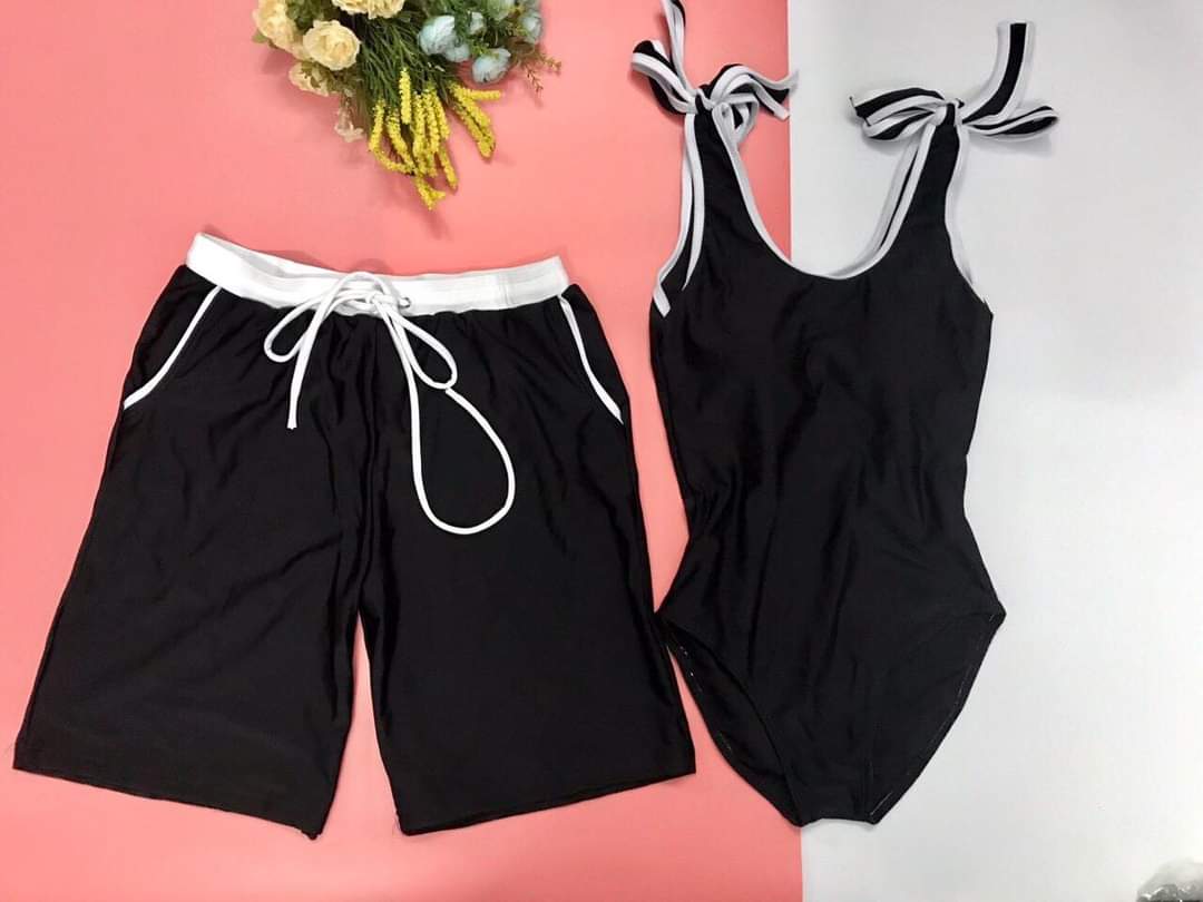 Bikini đồ bơi đi biển 1 mảnh viền trắng nơ vai funny bikini ms-55