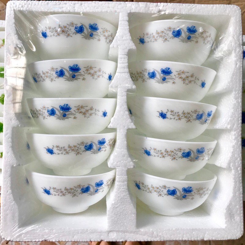 [HCM][COMBO 10 CÁI ] BỘ CHÉN SỨ HOA VĂN CAO CẤP - CHÉN SỨ TRÁNG MEN- TÔ VÀ CHÉN