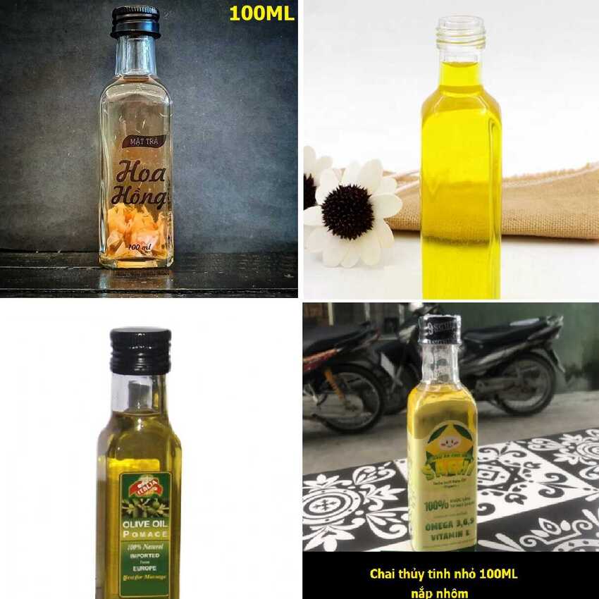 Chai Thủy Tinh Nhỏ 100ML (combo 5 cái) vuông cao nắp nhôm đen – Chai thủy tinh mini đựng thức uống - Vỏ Chai Rượu Mini