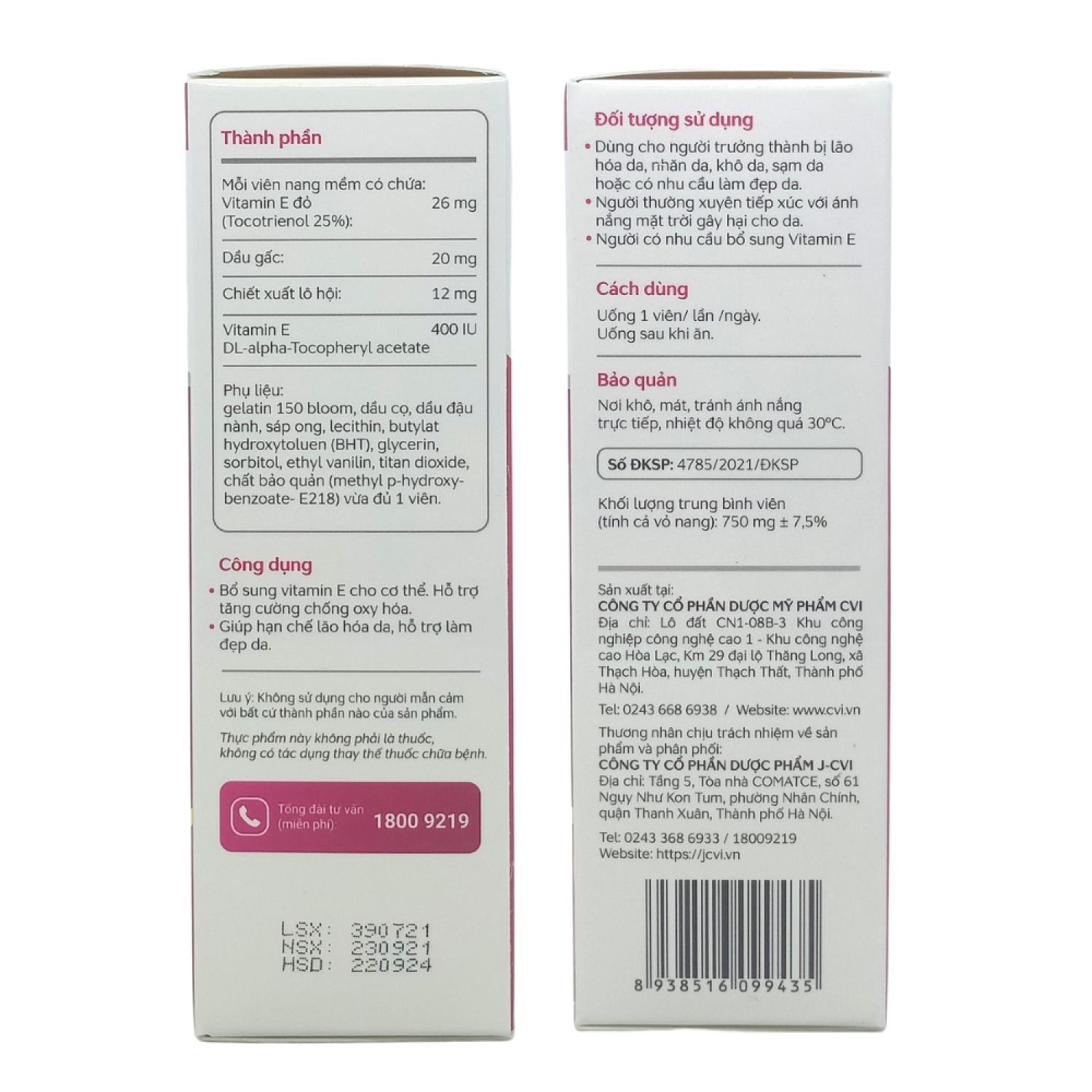 Vitamin E đỏ KAWA* - Giúp làm đẹp da, sáng da, chống lão hóa, sạm da (Hộp 30 viên) [Chính hãng]