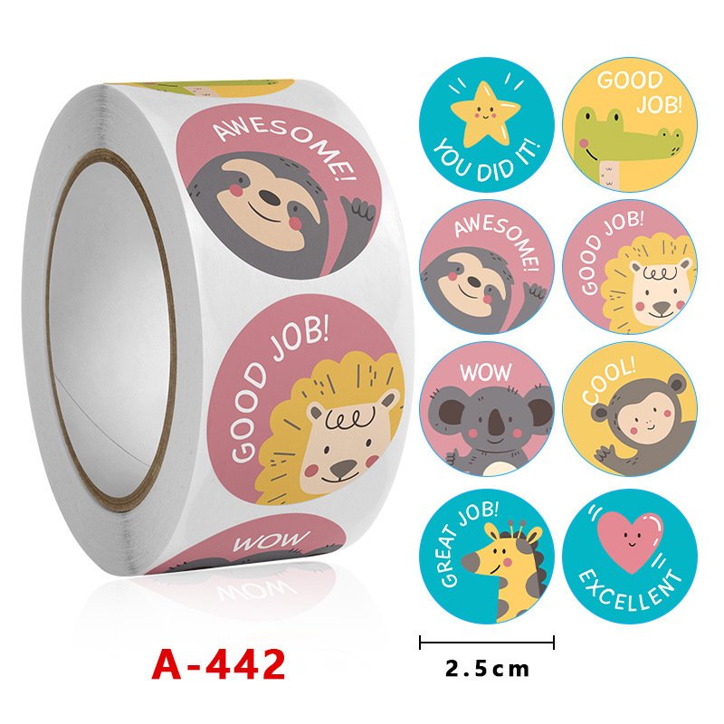 Cuộn 500 tem Sticker Khen thưởng hình thú cho bé - 2.5cm