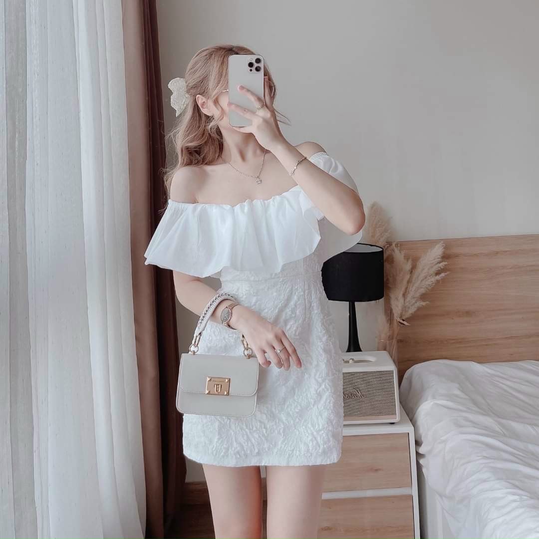 Đầm Trễ Vai Chỉ Xốp (Có Lót Ngực)