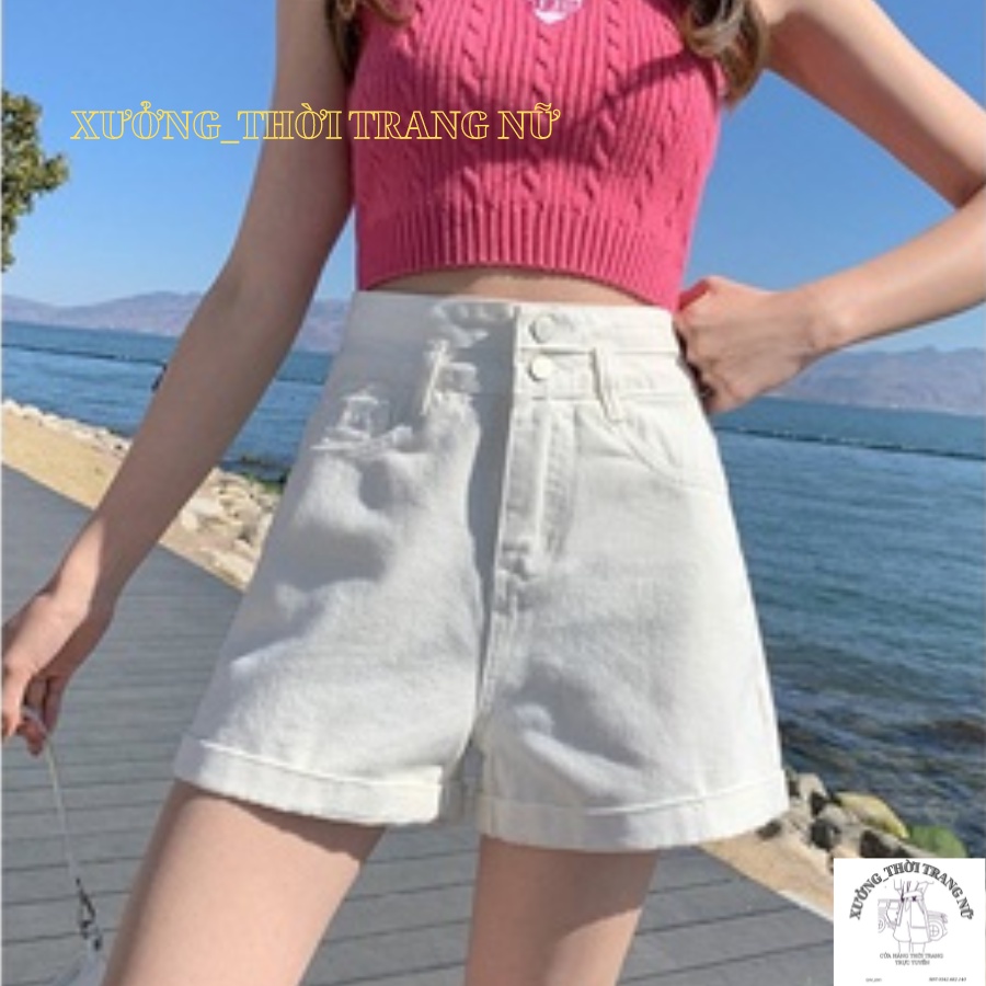 Quần short kaki hai nút lưng cao,lật lai