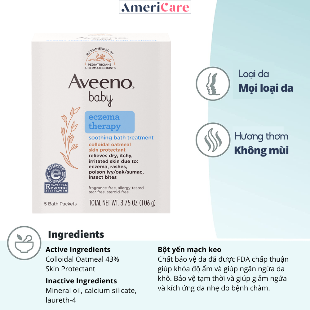 Bộ Hỗ Trợ Chàm Sữa Aveeno Eczema cho bé (Kem chàm sữa, bột tắm chàm sữa, kem dưỡng da cho bé) - Bill Mỹ