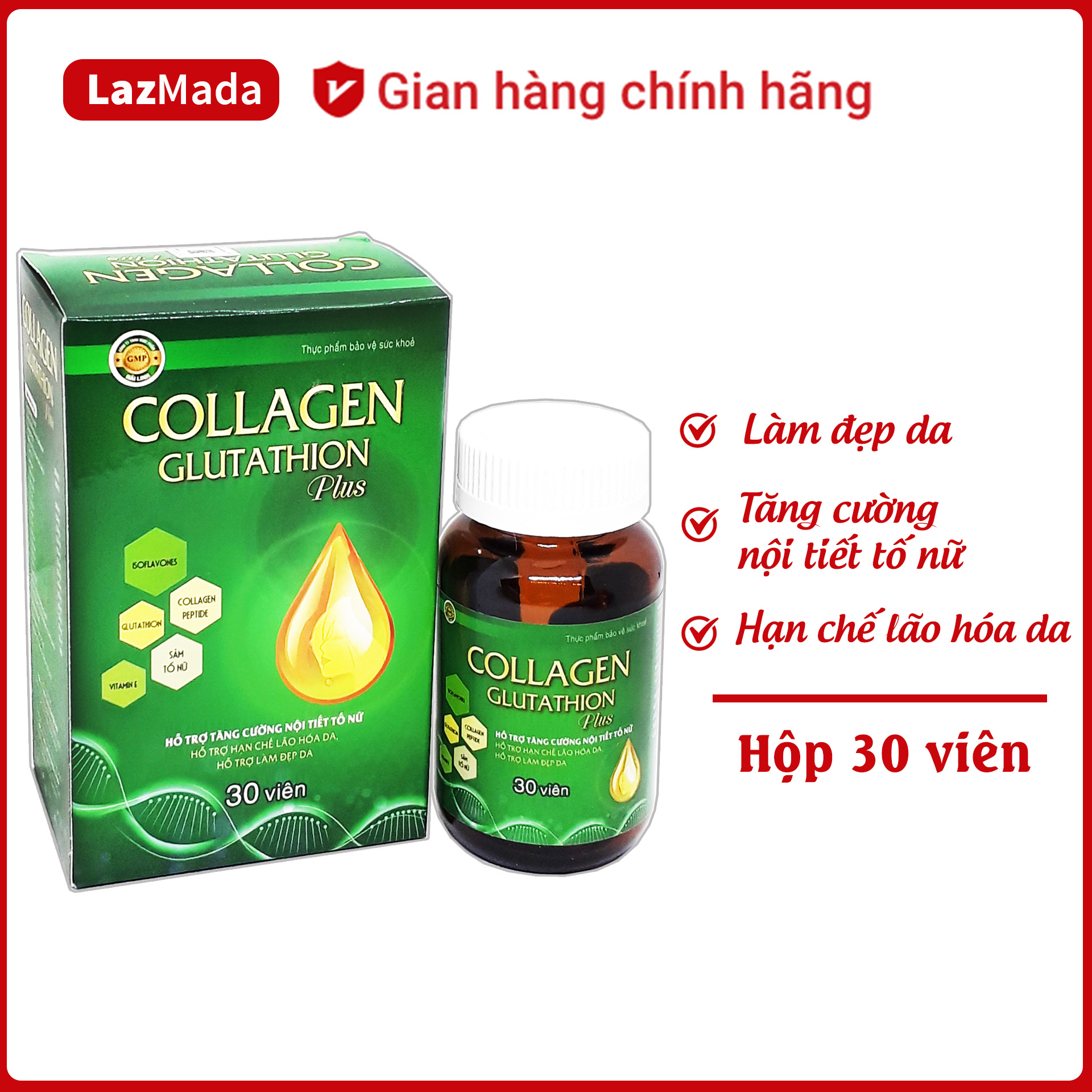 Viên uống COLLAGEN PLUS - Nguyên liệu nhập khẩu từ Ý - Giảm nám, sạm da, khô da, giúp da mịn màng, căng tràn sức sống -  Hộp (lọ) 30 viên  - LazMada Pharmacy