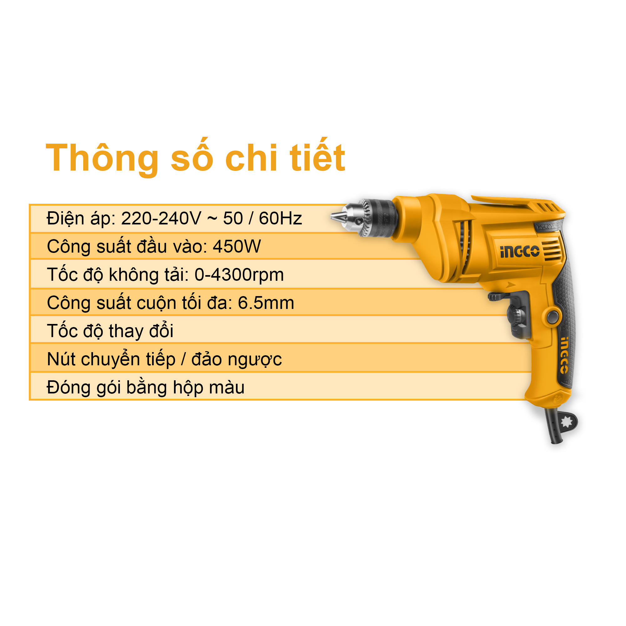 Máy khoan điện 450W INGCO  ED4508