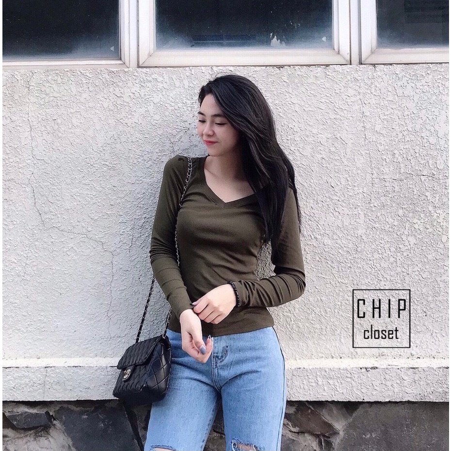 Áo thun dài tay nữ trơn - áo thun cổ tim nhiều màu chất cotton giữ nhiệt - hàng chuẩn cao cấp nhiều màu