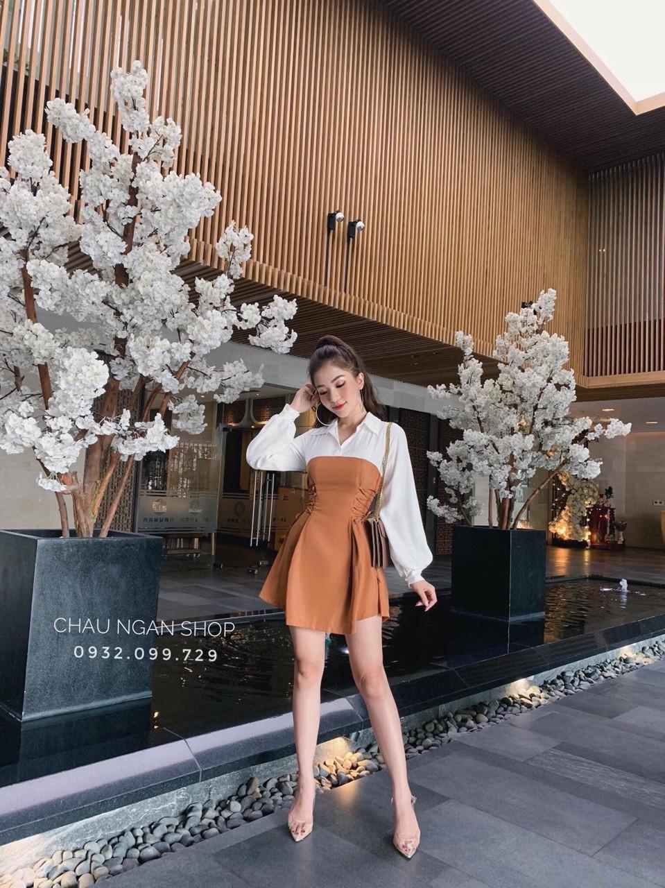 Đầm sơ mi đan eo nữ tính-TH