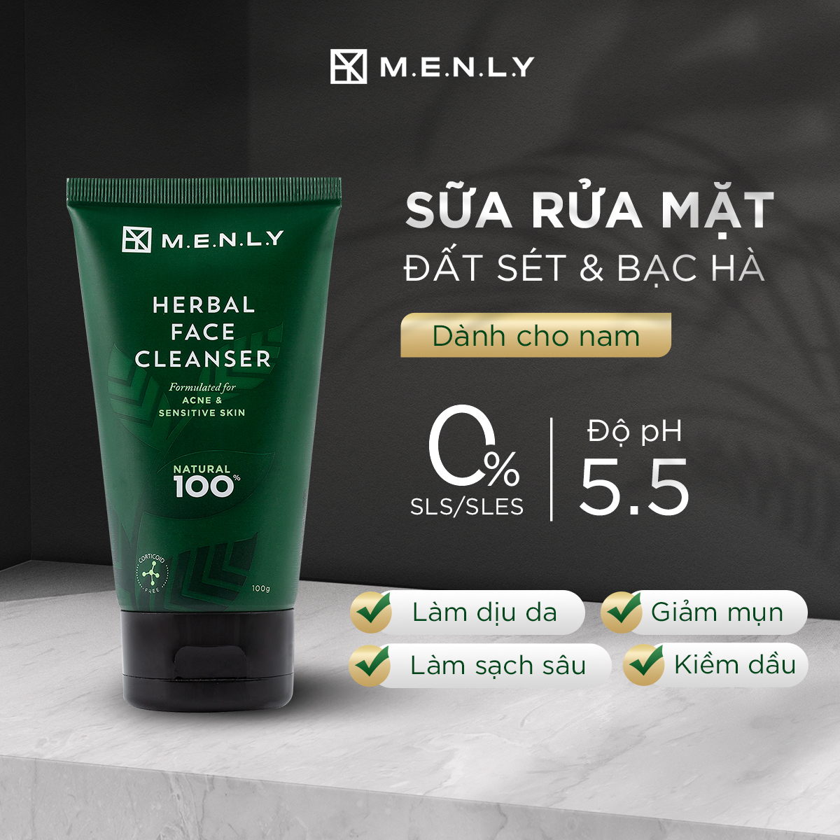 Sữa rửa mặt Menly làm sạch da - ngừa mụn cho nam 100ml