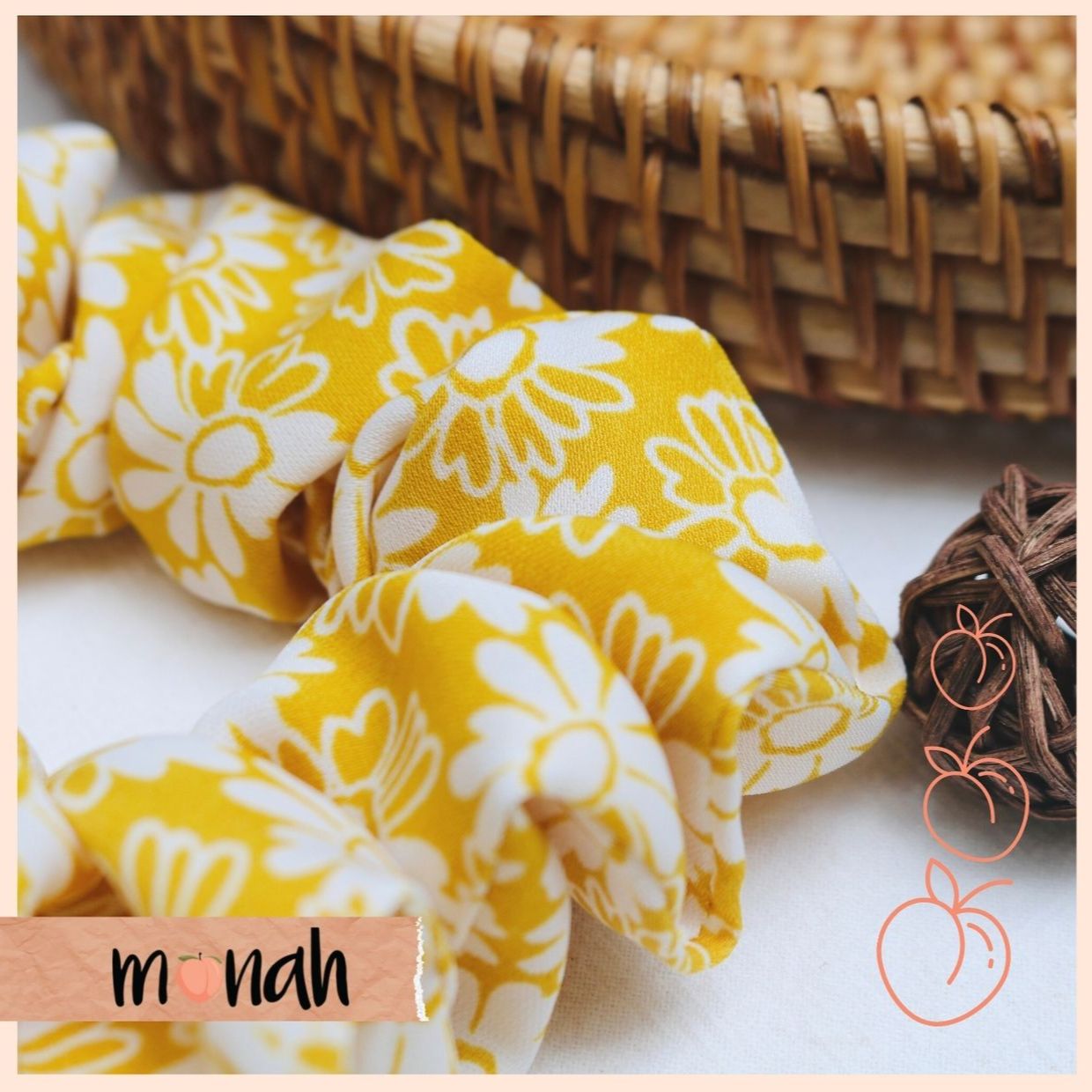 [HCM]Dây buộc tóc cột tóc scrunchie lụa hoa nhí vàng trẻ trung
