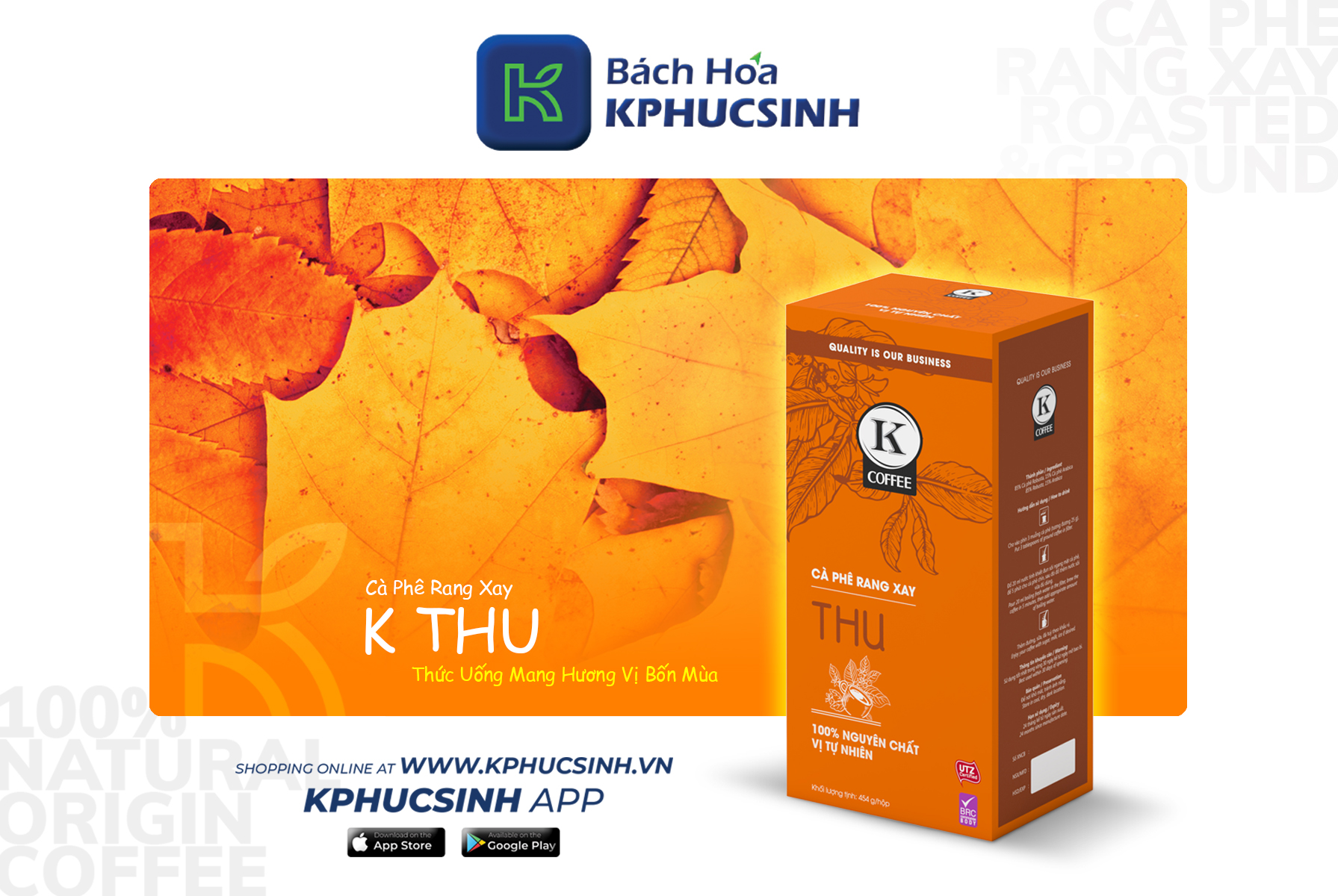 Cà phê Rang xay Đặc sản Nguyên chất Pha phin K Coffee K Thu 454g
