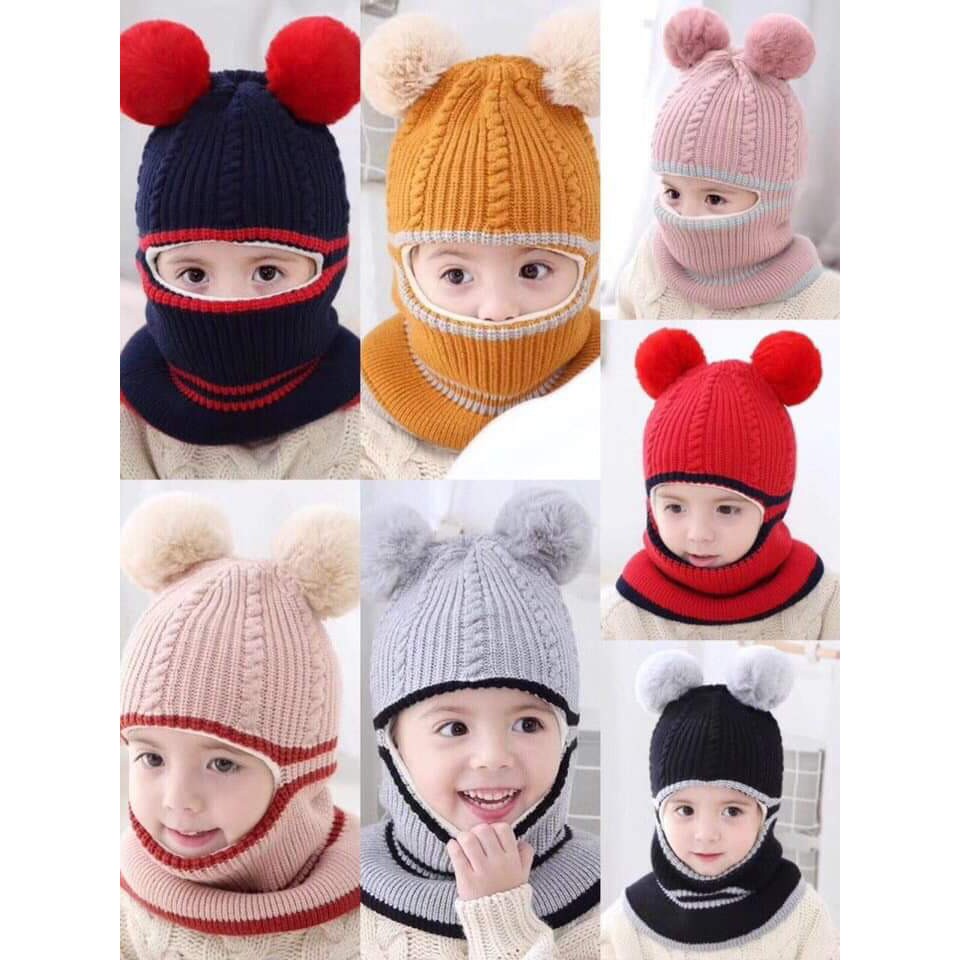 Mũ len liền khăn cổ Ninja cực ấm cho bé
