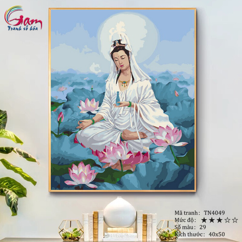 Tranh tô màu theo số sơn dầu số hoá Phật giáo Quan âm Bồ Tát TN4049