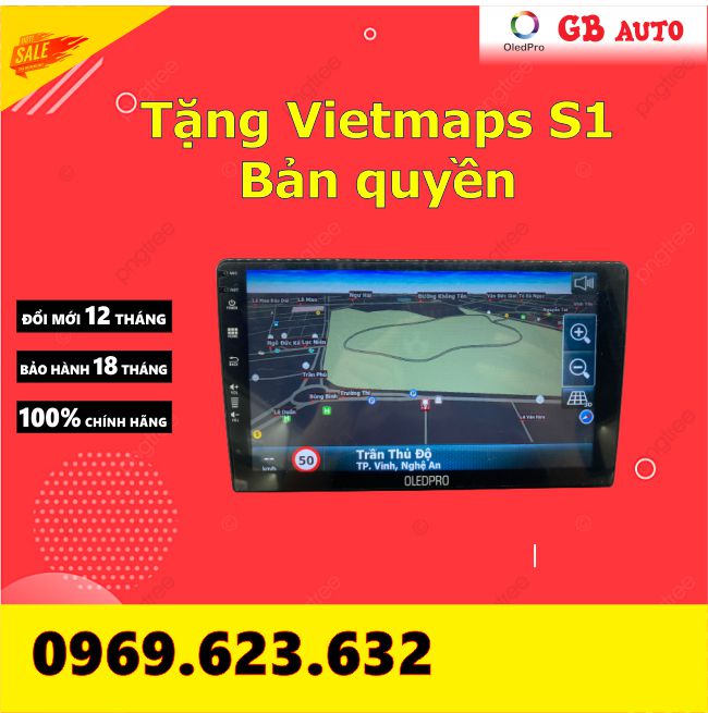 Màn hình android 9 inch OLED C2 kèm VIETMAP S1 bản quyền, tích hợp camera lùi, camera hành trình, ram 1gb rom 16gb