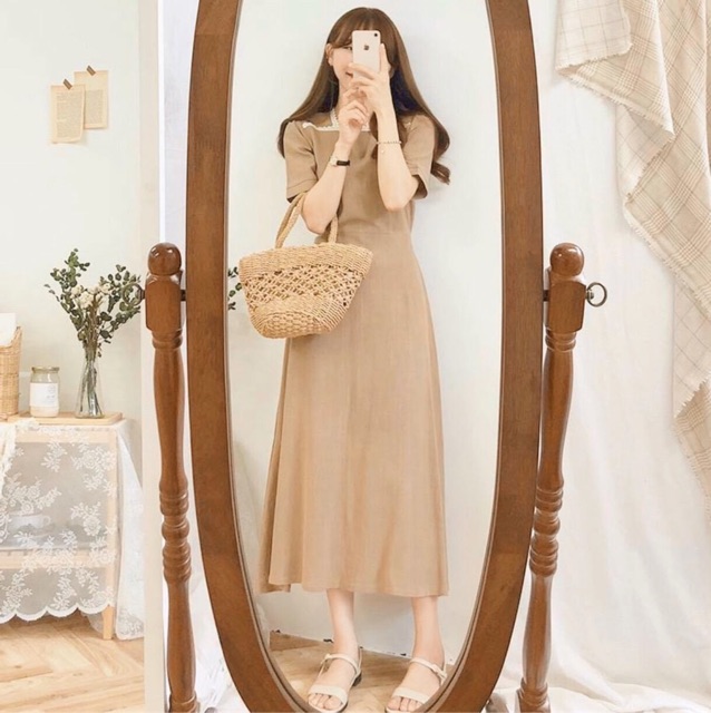 Đầm viền ren form dài 2 màu