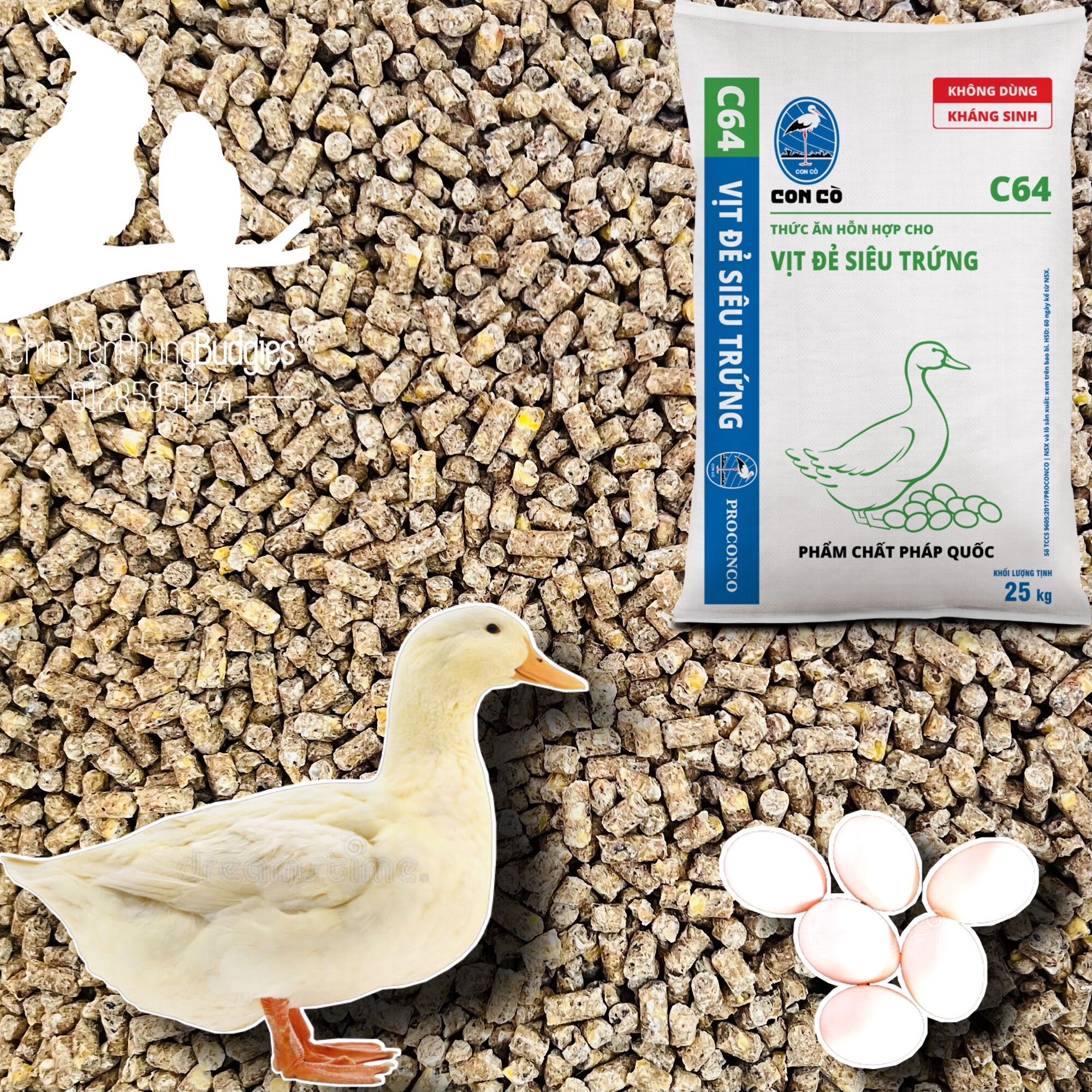 1kg Cám Con Cò C64 thức ăn hỗn hợp cho vịt đẻ siêu trứng
