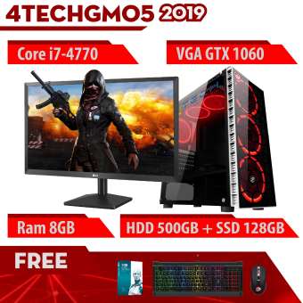 máy tính chơi game 4techgm05 - 2019 core i7-4770, ram 8gb, hdd 500gb , ssd 120gb, vga gtx 1060, màn hình lg 19.5 inch - tặng bộ phím chuột gaming dareu.