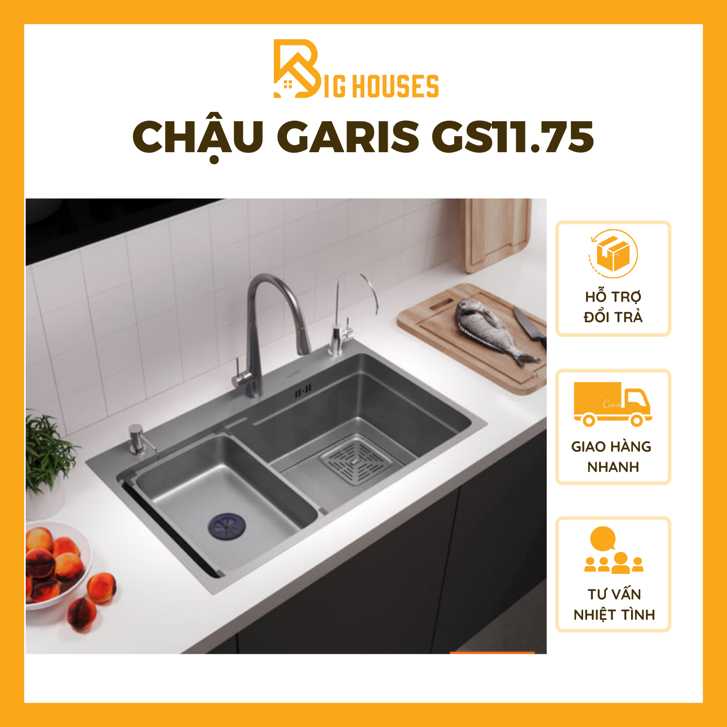 CHẬU RỬA BÁT 1 HỐ GARIS GS11.75