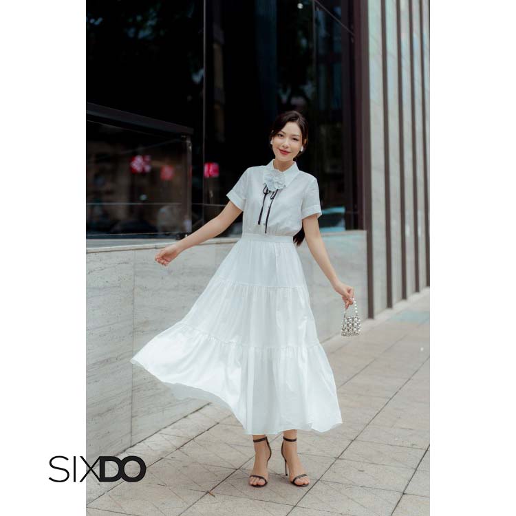 Đầm sơ mi trắng SIXDO (White Midi Woven Dress With Flower)