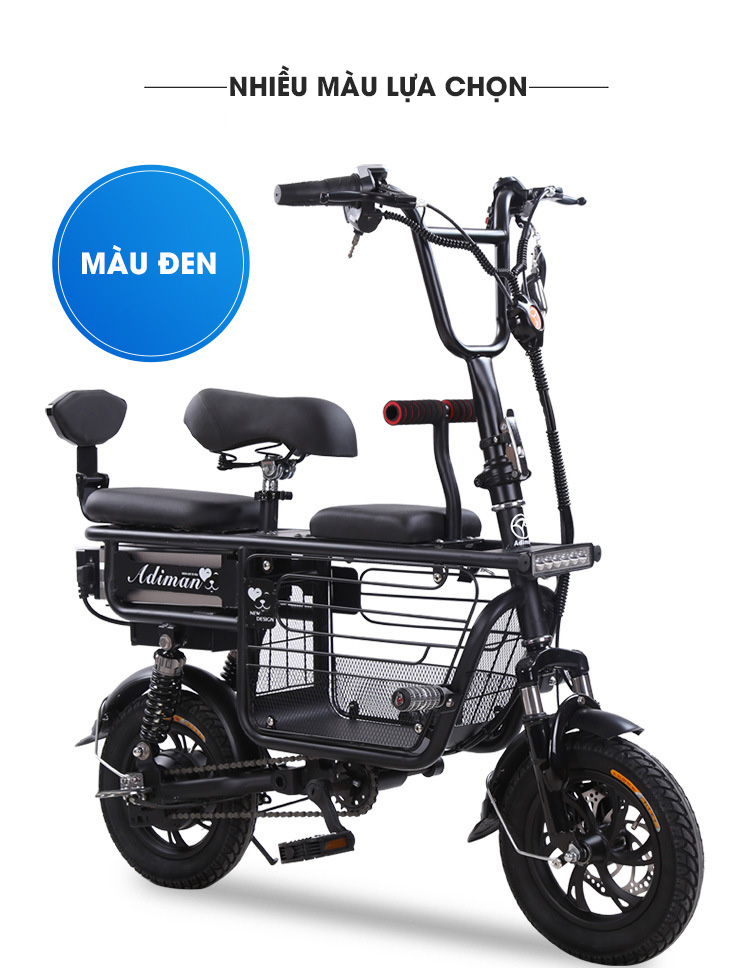Xe Đạp Điện Mini ADIMAN Giỏ To X1. 3 Ghế Ngồi (Pin Lithium 48v-10A)