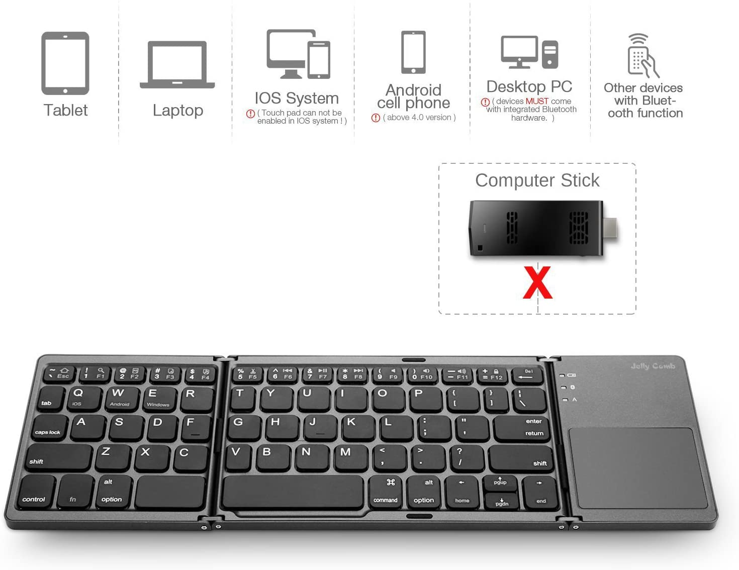 Bàn phím bluetooth gập đôi touchpad Jelly Comb
