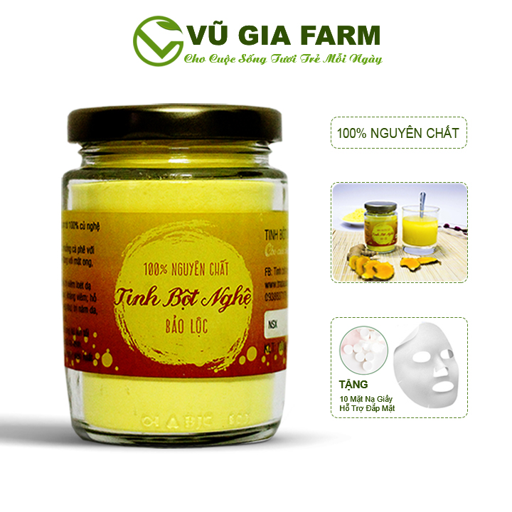 Tinh Bột Nghệ Nguyên Chất Vũ Gia (100g/hũ) + Tặng 10 Mặt Nạ Giấy - Hỗ trợ đắp mặt nạ dưỡng da, tẩy tế bào chết, xóa mờ thâm nám tàn nhang - Đã được kiểm nghiệm y tế