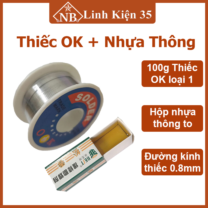 Combo thiếc hàn Solder-OK 0.8mm-100g và nhựa thông hộp hỗ trợ hàn mạch loại tốt