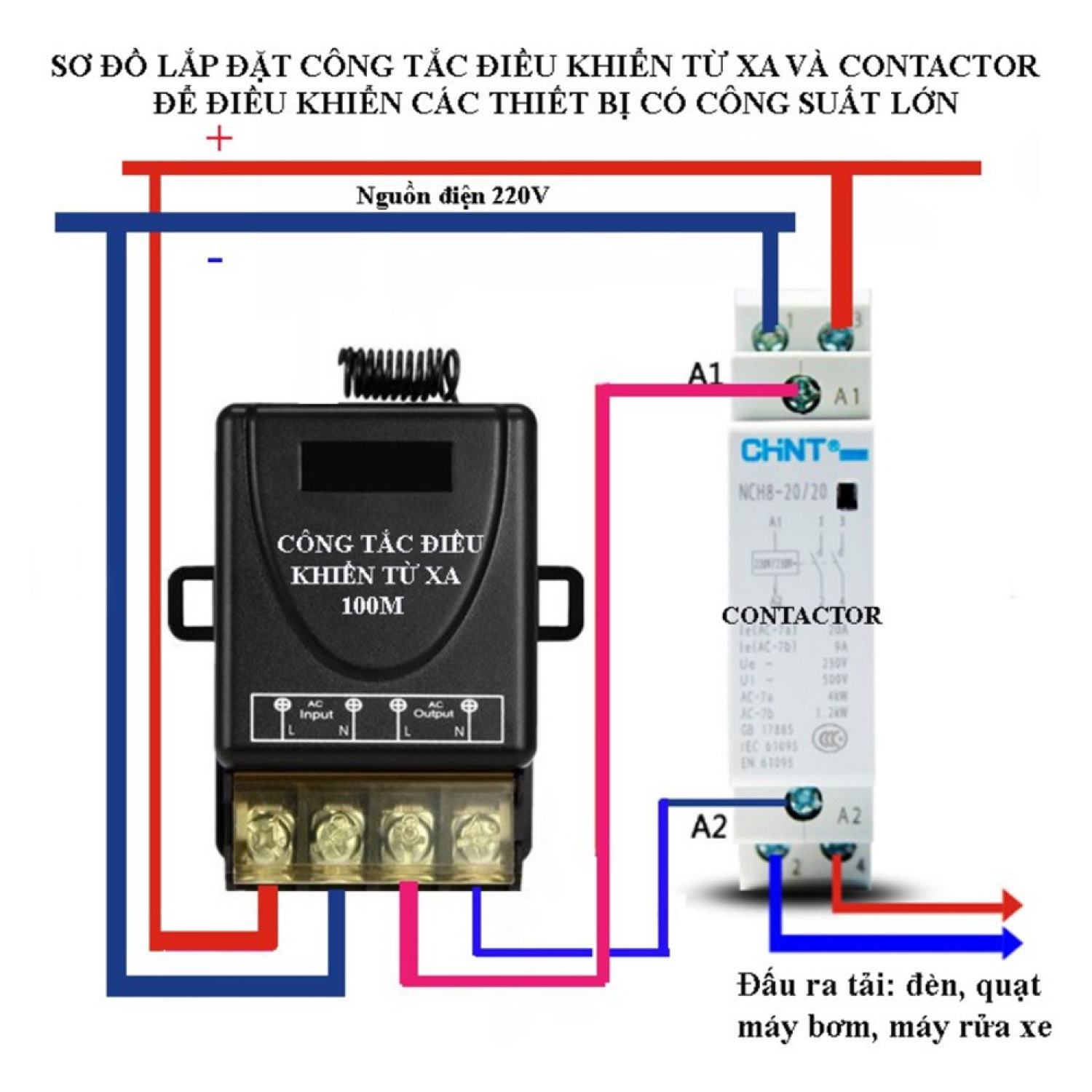 Công tắc điều khiển từ xa RF 220v 30A Bộ 2 khiển, Bật tắt điều khiển không dây từ xa, RF 433 MHz học lệnh 4 chế độ