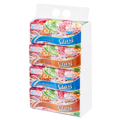 Giấy Rút Clasi Hoa Hồng 2 Lớp (560 Tờ/Gói, 4 Gói/Xách)