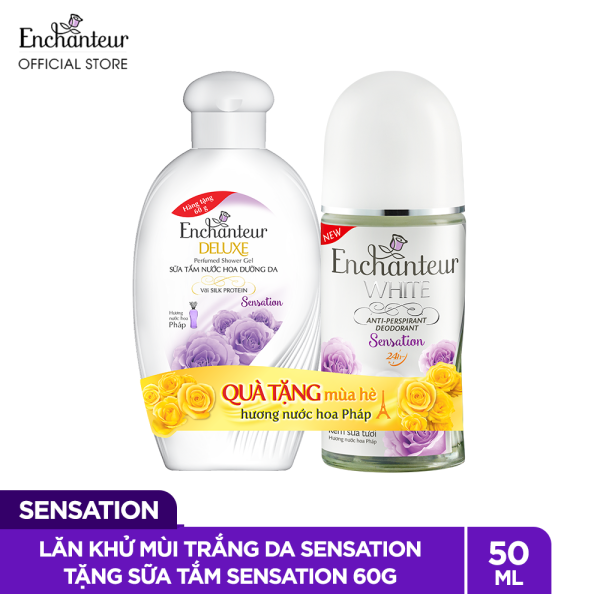 [Tặng Sữa tắm Sensation 60g] Lăn khử mùi trắng da Enchanteur Sensation 50ml - SMP 2021 cao cấp