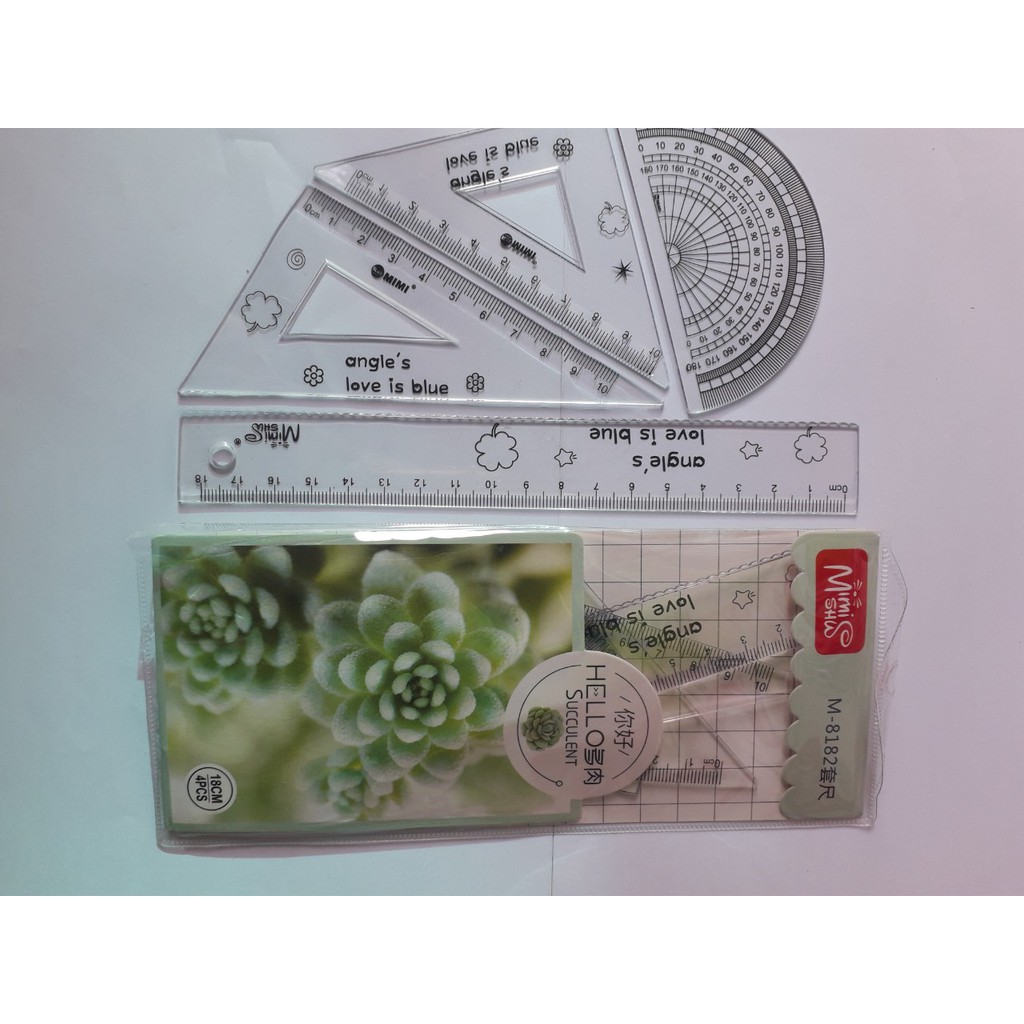 Bộ Thước Kẻ, Eke, Đo Độ 8182 - Gồm 4 Món: Thước Kẻ, 2 Eke, Thước Đo Độ