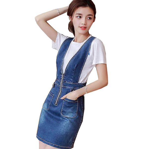Đầm Yếm Jeans  Phối Dây Kéo D698