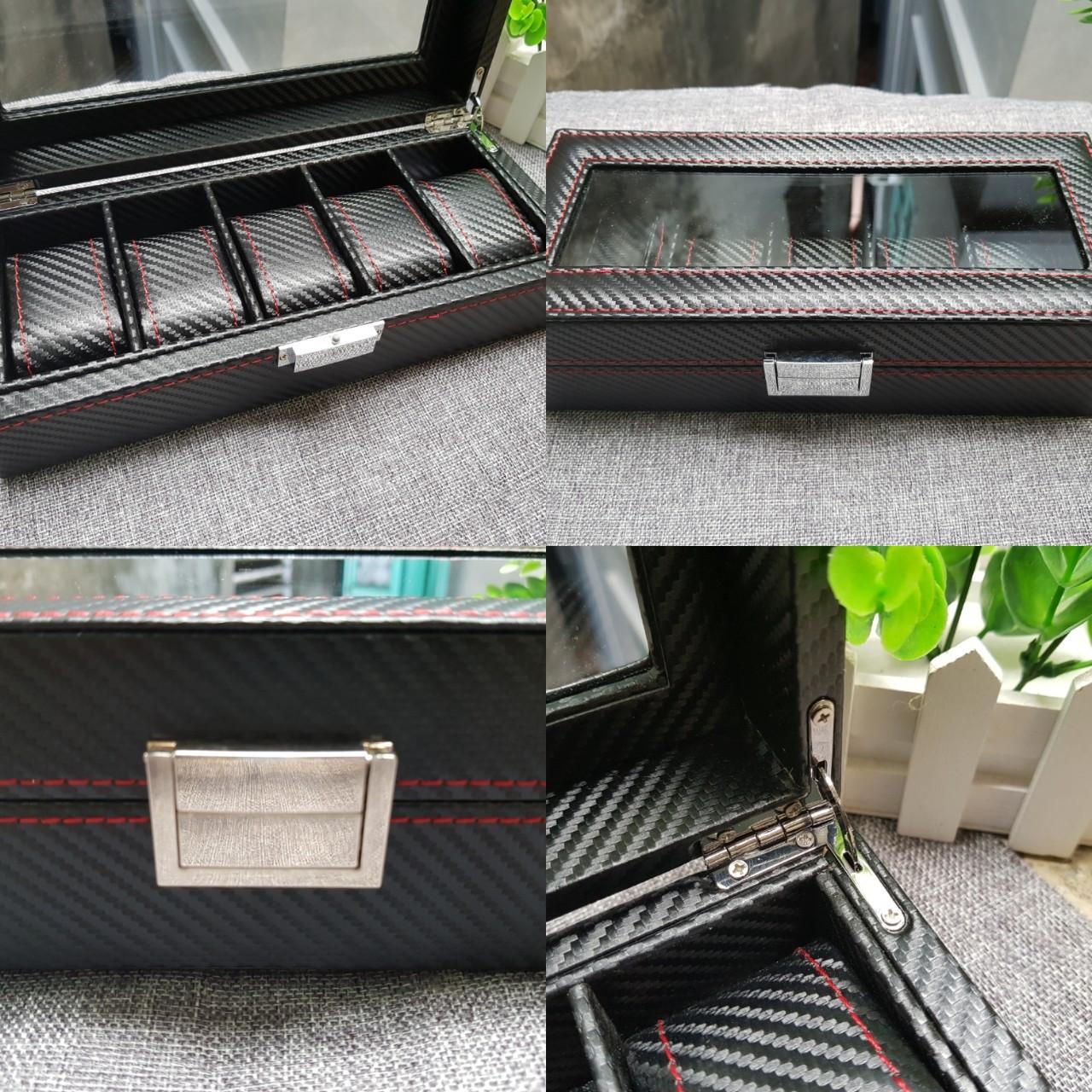 Hộp Đựng Đồng Hồ 5 Ngăn Phủ Carbon