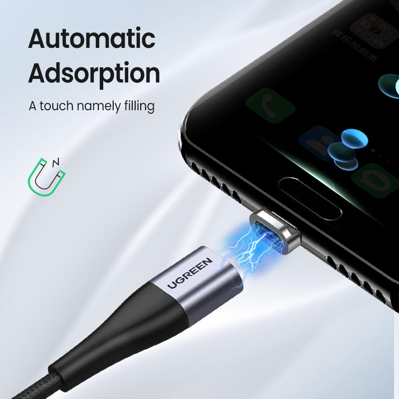 UGREEN 1m tính loại C 3A Cáp dữ liệu sạc nhanh Micro USB cho Samsung S23 S22 Xiaomi 11t 12t Nam châm Bộ sạc USB C cho điện thoại di động Dây USB Model:60276