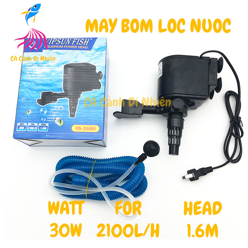 Máy bơm lọc nước hồ cá cảnh 30W VIPSUN VS-2680 - Bơm chìm hồ cá VS2680 (không kèm hộp lọc)
