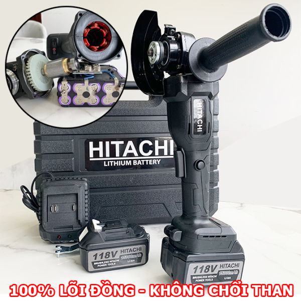 Máy mài pin Hitachi 118V - Máy mài góc - Máy cắt cầm tay - Máy mài cầm tay - 2 pin 10 cell - Động cơ không than , Lõi đồng nguyên chất - Máy cắt đá , Máy mài bóng , Máy cắt sắt
