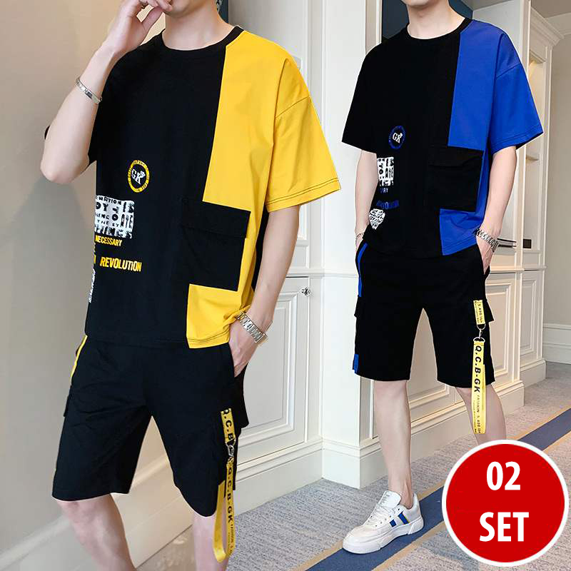 [ Voucher Giảm 50% ] Combo 2 Set Bộ Đồ Nam Áo Thun Tay Ngắn Cổ Tròn GK Phối Màu Phong Cách Hot Trend 2023 Trẻ Trung Cá Tính Năng Động Shiny Sunday 2MEN QA 076