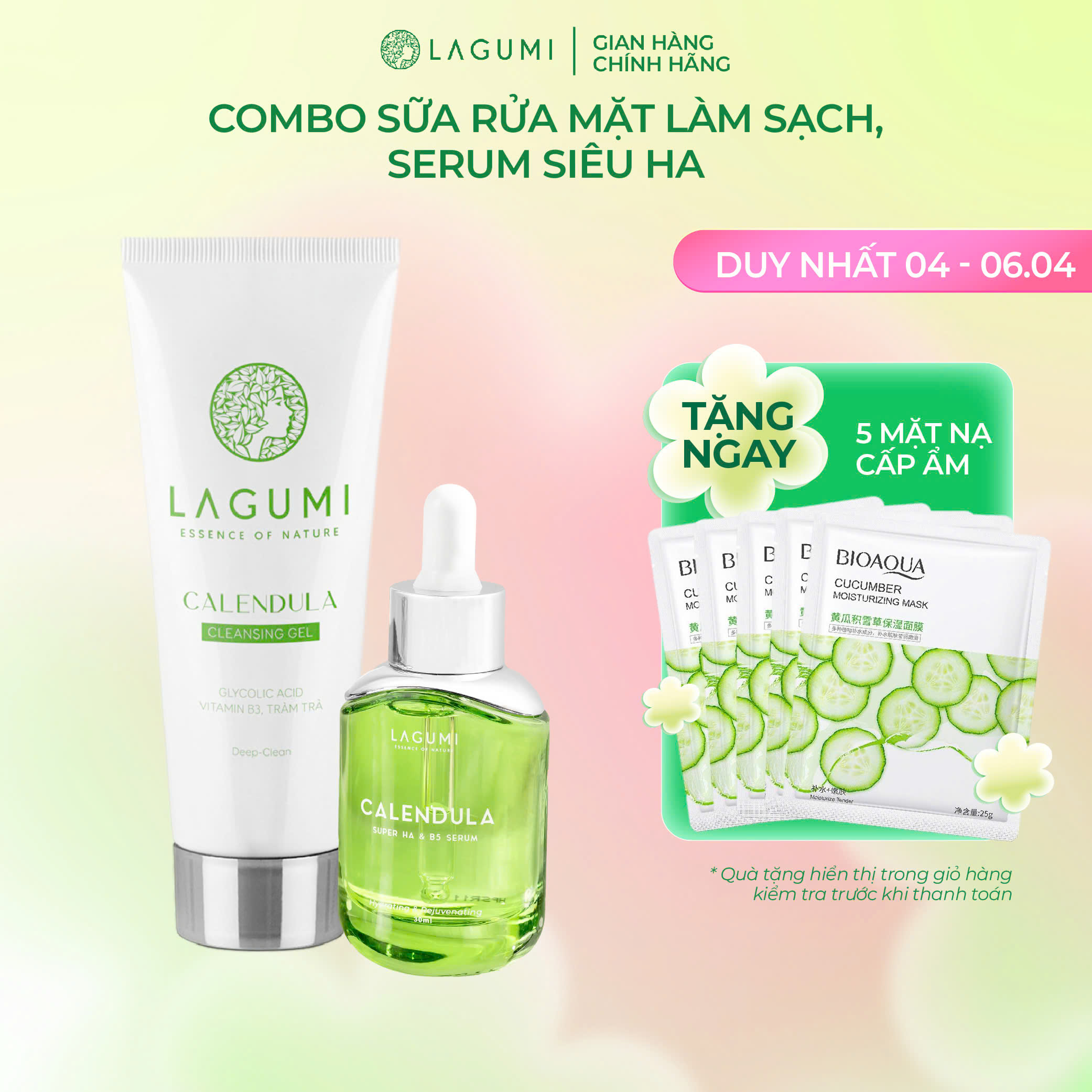 Combo sữa rửa mặt và serum dưỡng ẩm LAGUMI
