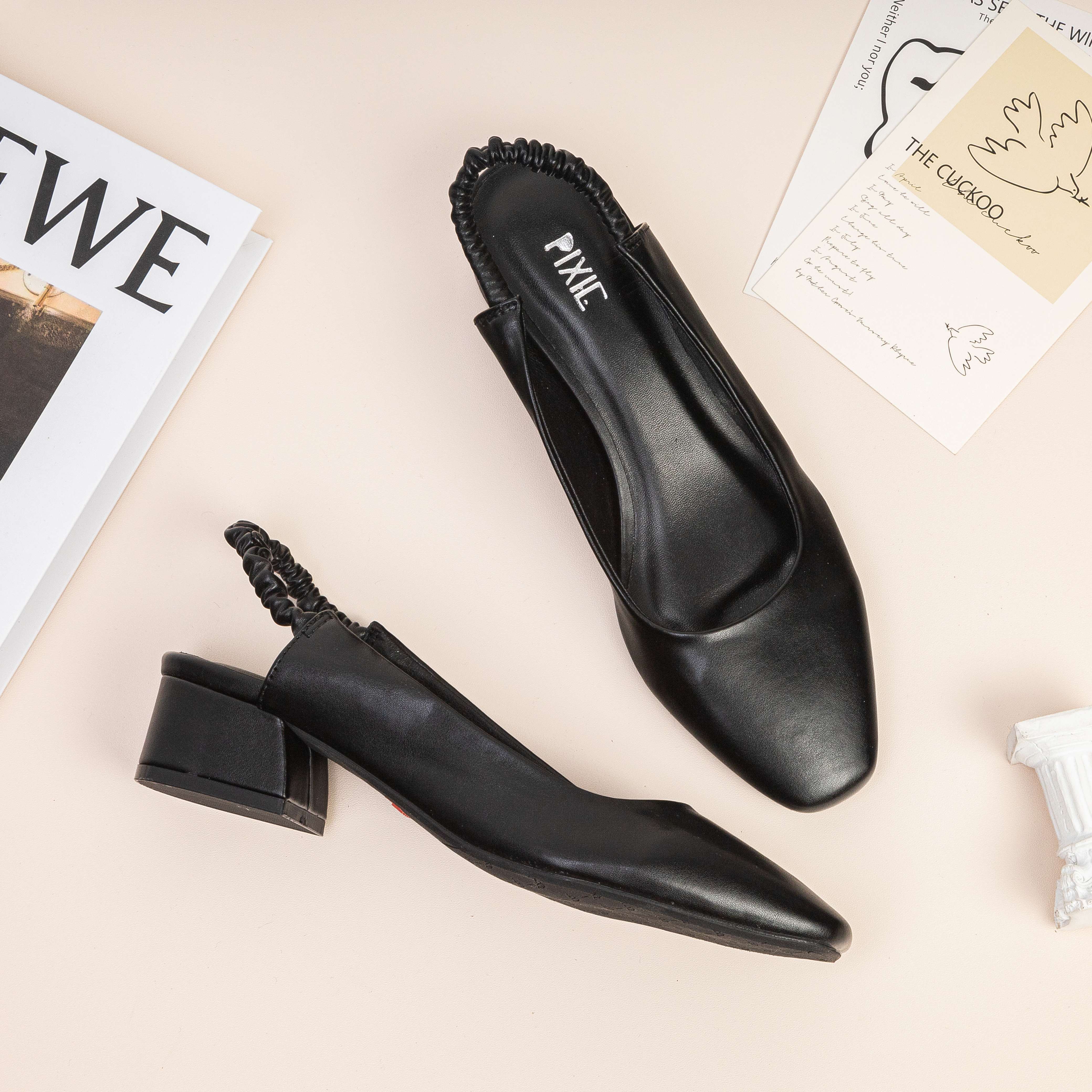 Giày Cao Gót 3cm Slingback Hậu Thun Pixie H166