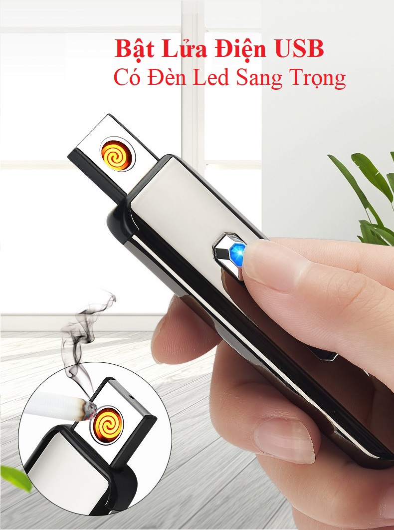 [SẠC ĐIỆN] Bật Lửa Điện Hồng Ngoại  Hột Quẹt USB Sạc Điện Chống Gió Tốt Có Đèn Led. (Tặng Hộp Sang Trọng)