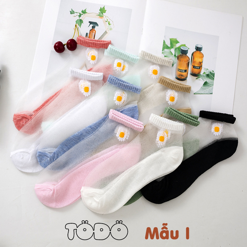 01 bộ 10 đôi vớ trong suốt hoa cúc