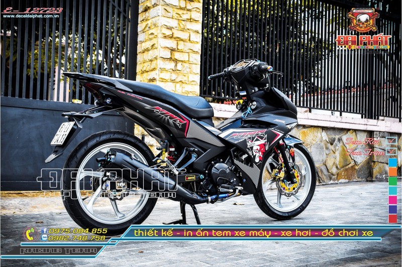 Tem Trùm Xe Exciter 150 King Drag Đen Xám Đỏ E-12723A