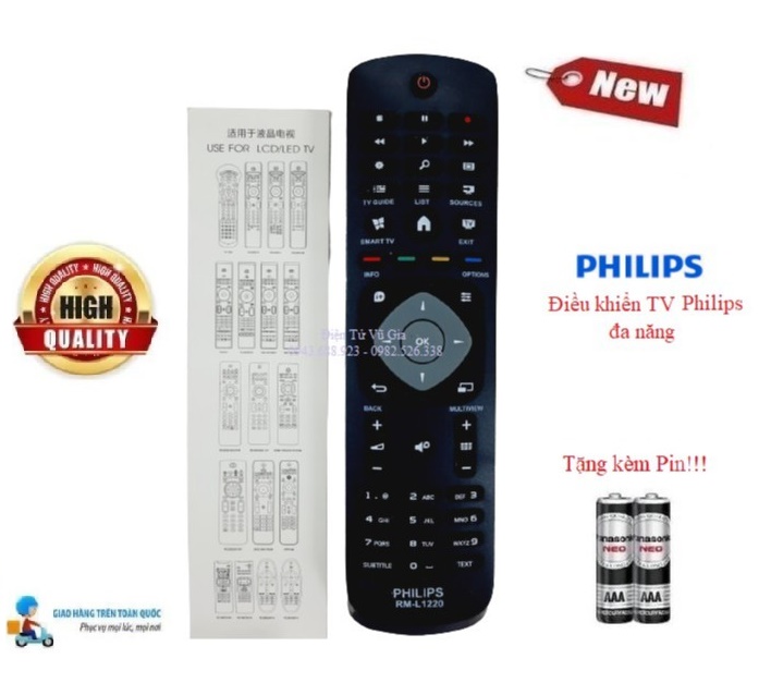 Remote Điều khiển TV Philips đa năng các dòng tivi Philips LCD/LED/Smart TV- Hàng tốt tương thích 100%Tặng kèm Pin