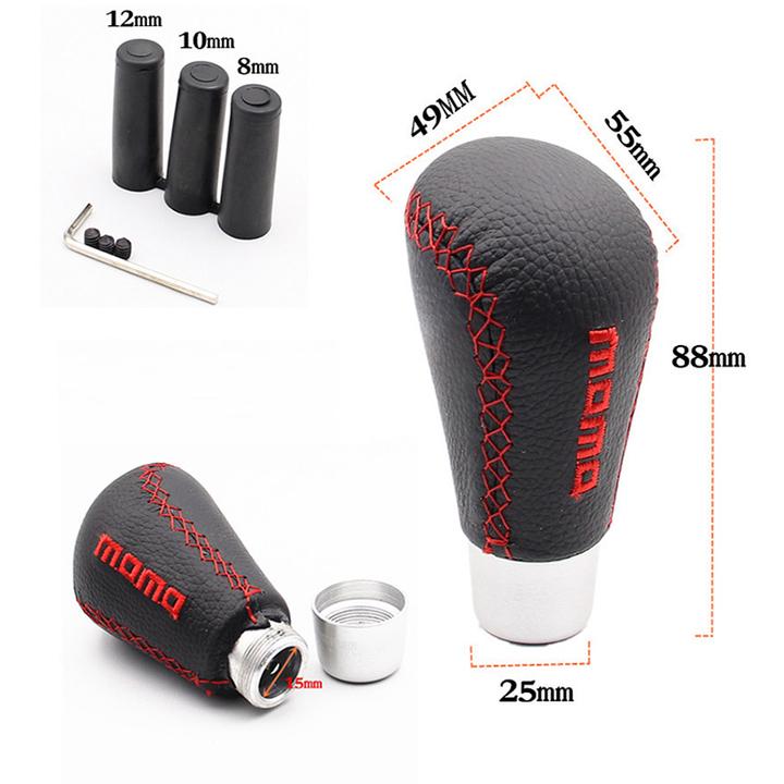 Tay nắm cần số ô tô, xe hơi bọc da thật 100% dùng cho số tự động MOMO-2DD (Màu đen chỉ đỏ)