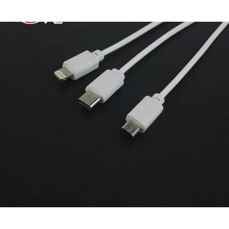 Cáp sạc 3 chân đa năng 20cm(Iphone, MicroUSB, TypeC 3in1)