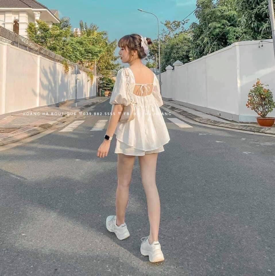 Set bộ tay phồng và quần váy chất voan mịn