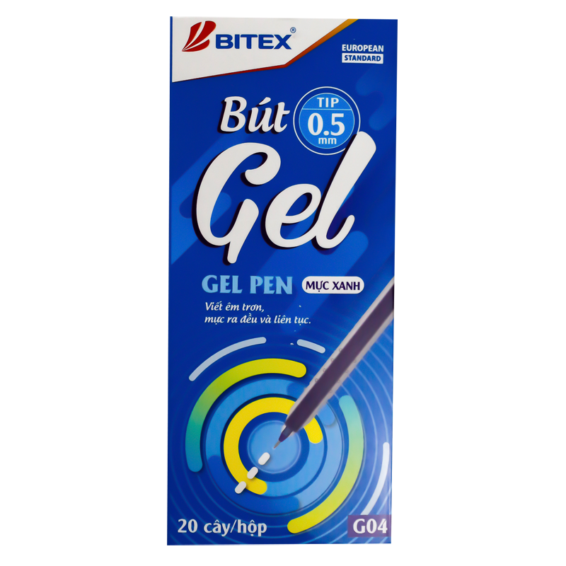Bút gel Bitex mực xanh, đỏ, đen G04 (1 cây)