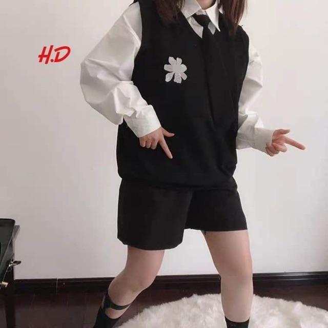 Sét áo gile hoa cúc sơ mi kèm cavat HDA0919